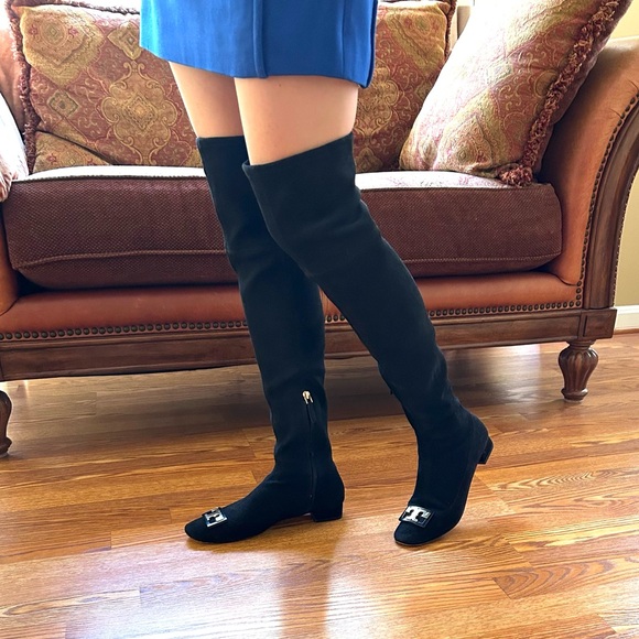 Tory Burch Over-The-Knee Stretch Suede Boots - Picture 2 of 16